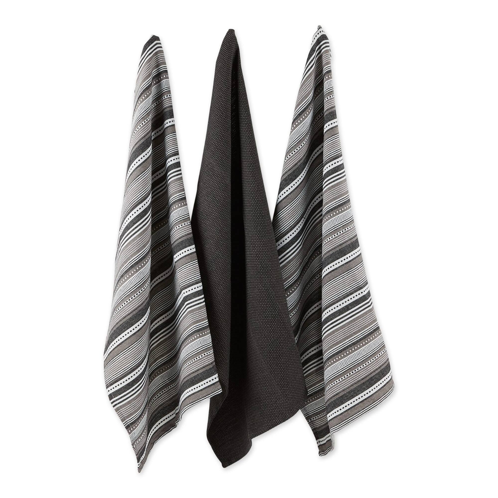 DII® Black Urban Stripe Dishtowel Set